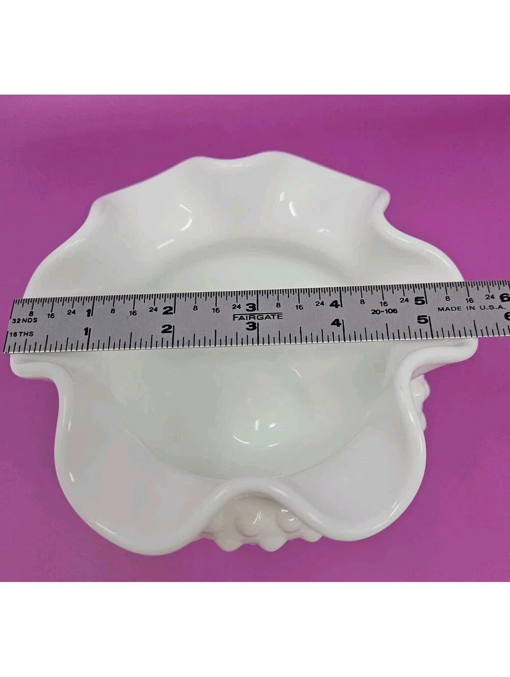 Vintage Fenton OVG Hobnail Milk Glass Vase/Rose Bowl Footed Ruffled Edge
